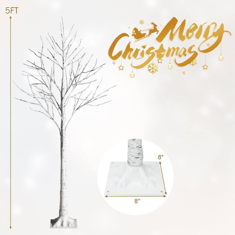 5 FT Lighted Birch Tree Artificial White Christmas Tree w LED Lights