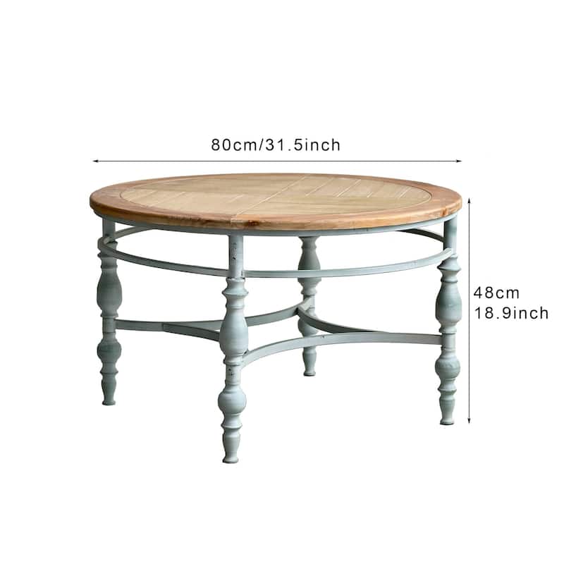 Rossetta Round Farmhouse Rustic Style Coffee Table with Metal Frame and Open Storage