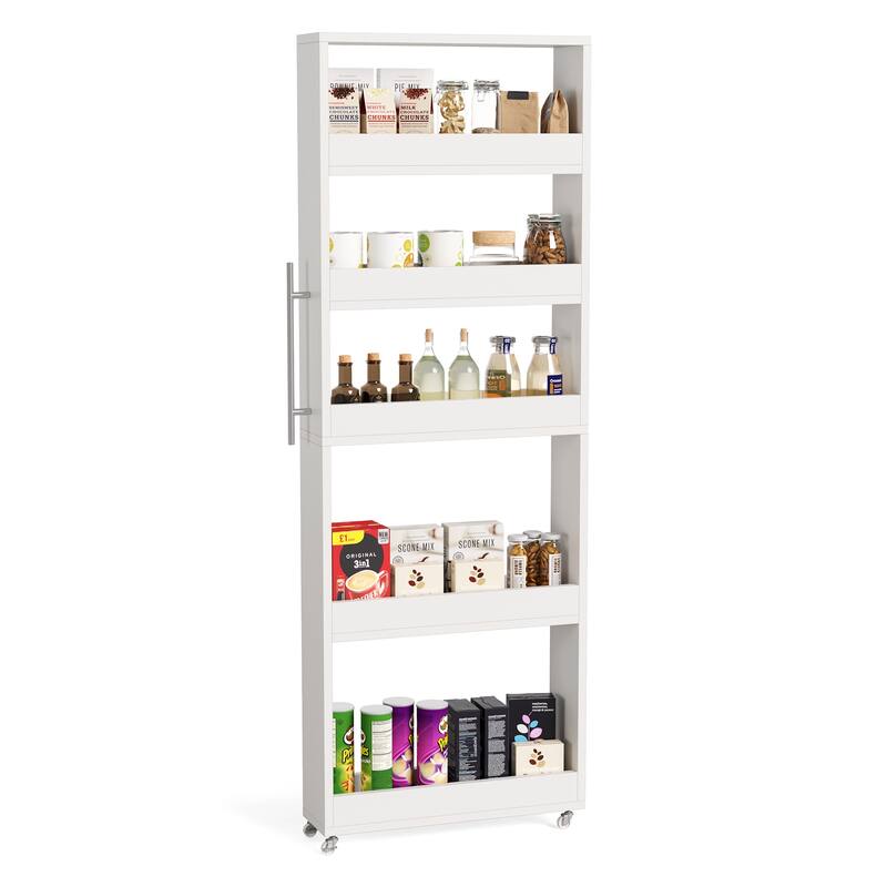 5-tier Tall Slim Storage Cart on Wheels Rolling Utility Cart - 5.9" D x 21.7" W x 63" H