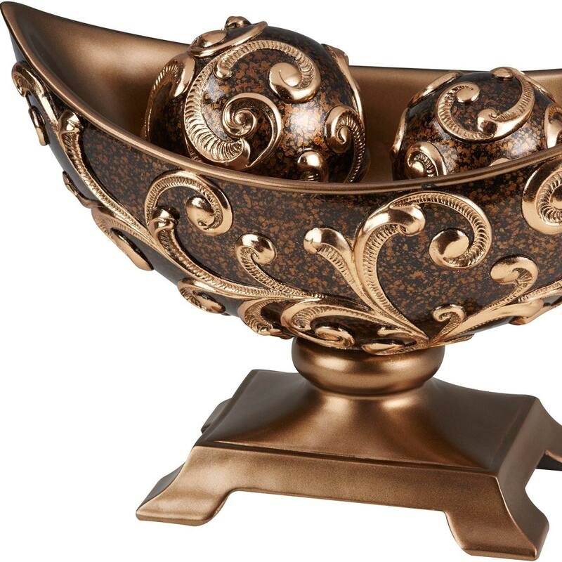 HomeRoots 11" Brown And Gold Polyresin Decorative Bowl With Orbs - 8.13' X '11' X '15.75