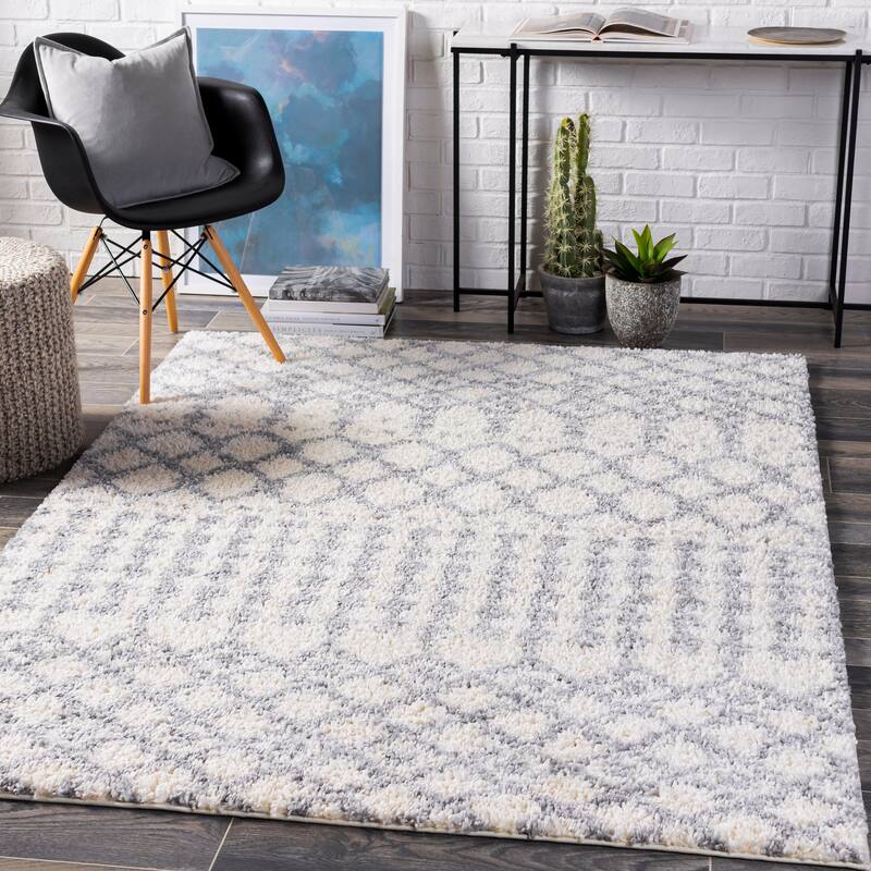 Jai Moroccan Stripe Plush Area Rug - Cream/Grey - 6'7" x 9'
