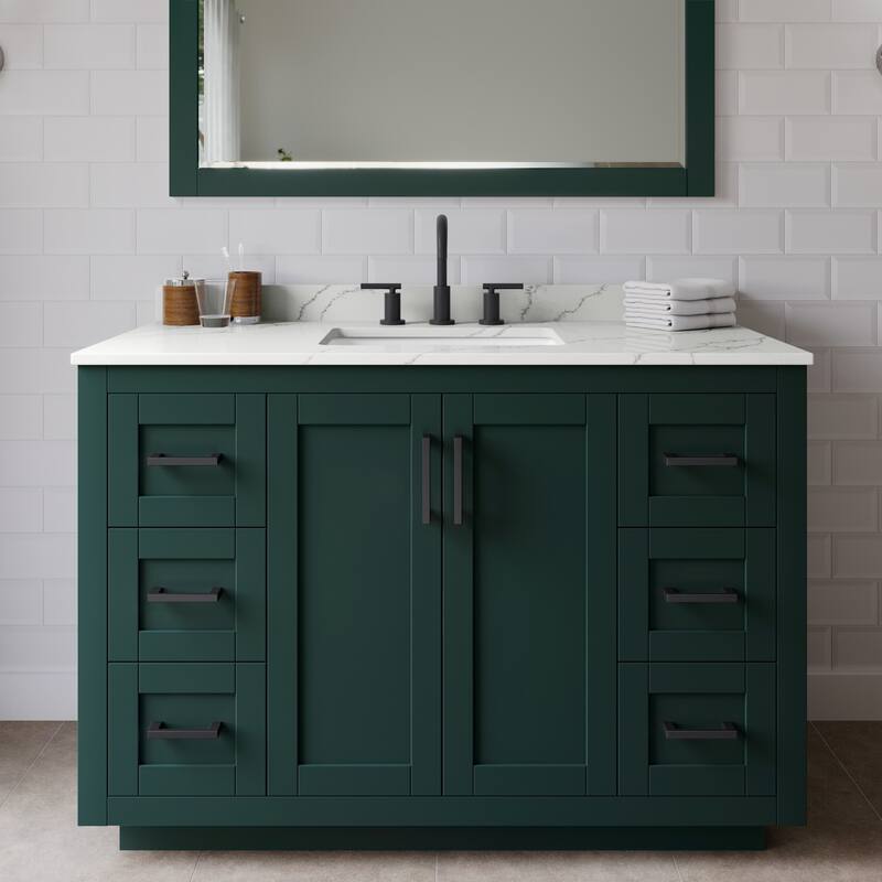 Wyndham Collection WCF292948S-QTZ-US3M46 Miranda 48" Free Standing - Green / Giotto Quartz Top / Matte Black Hardware