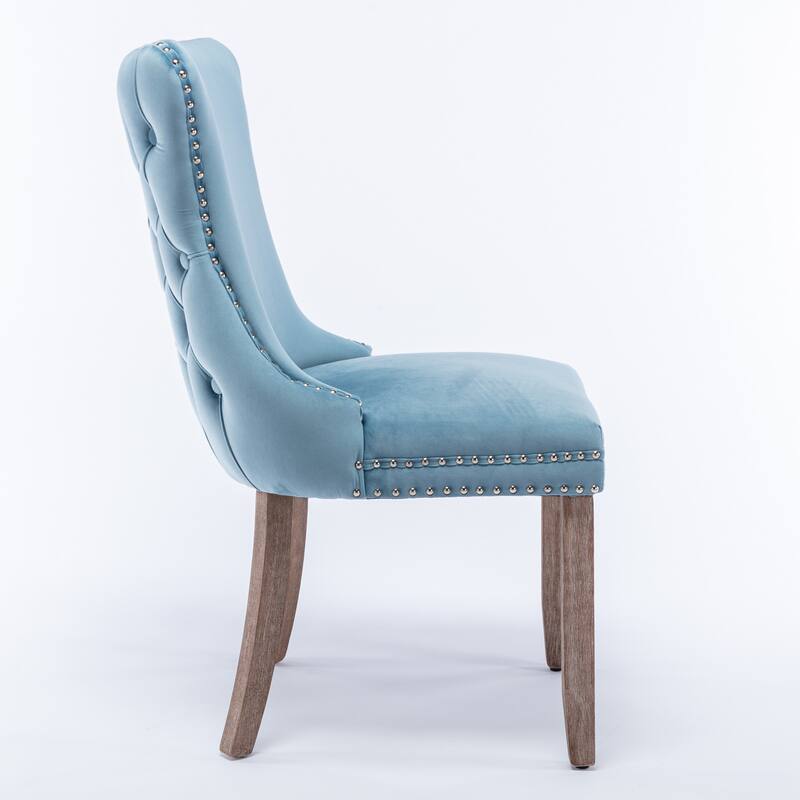 Set of 2 Upholstered Wing-Back Dining Chair with Nailhead and Solid Wood Legs
