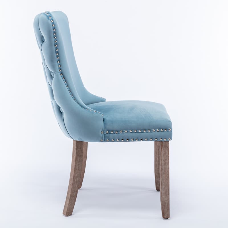 Velvet Wing-Back Upholstered Dining Chair with Wood Legs, Set of 2