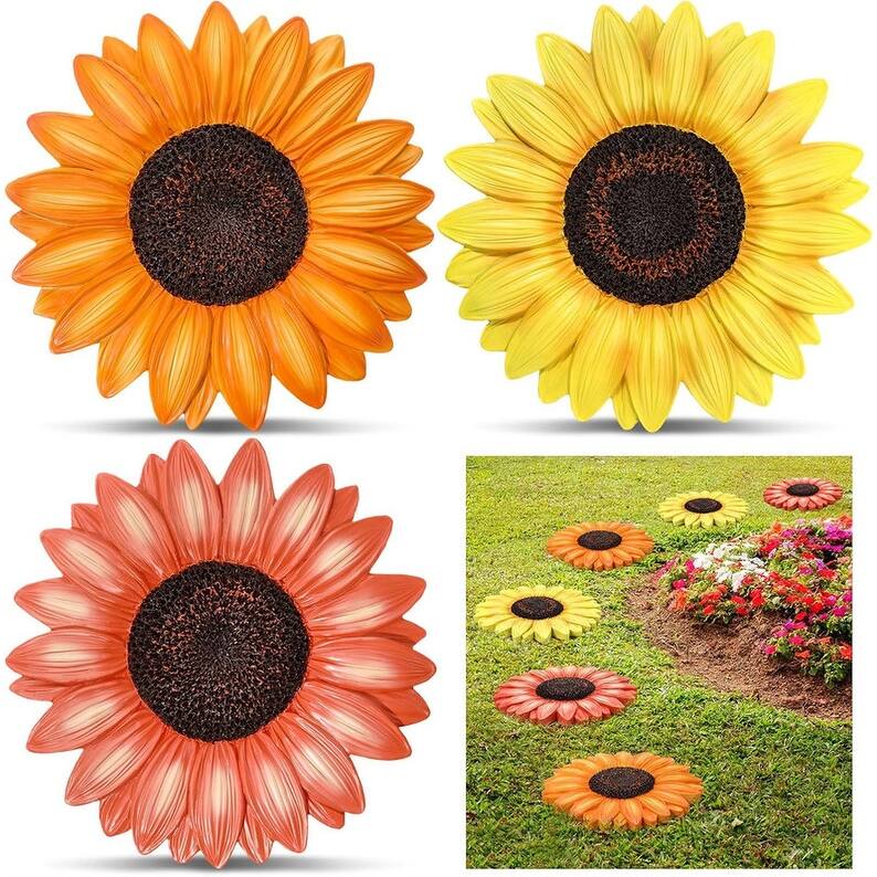 3 Pack Rose Stepping Stones, 10in Resin Decorative for Garden, Patio Walkway