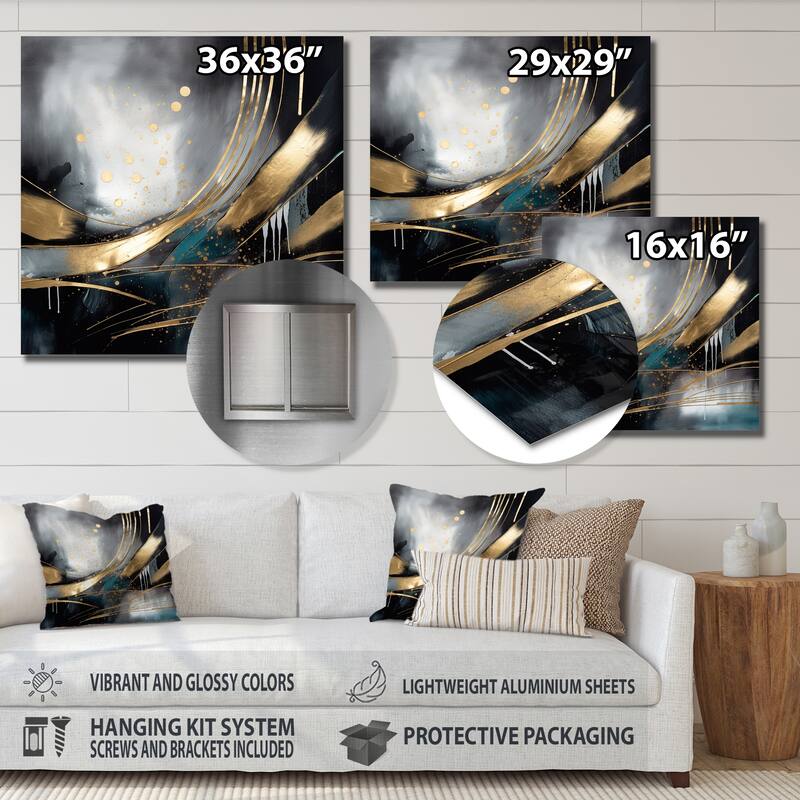 Designart "Shapes And Lines Abstract Marble II" Abstract Marble Metal Wall Art