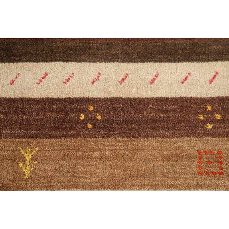 Striped Gabbeh Oriental Area Rug Hand-Knotted Brown Wool Carpet - 6'9" x 9'11"