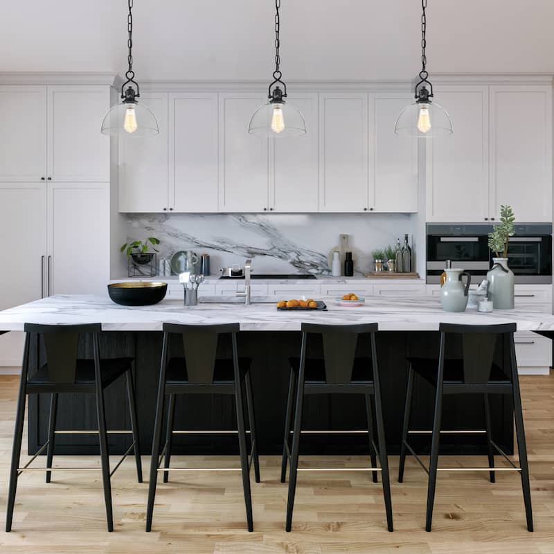 Black 1-Light Dome Shaped Clear Glass Mini Pendant