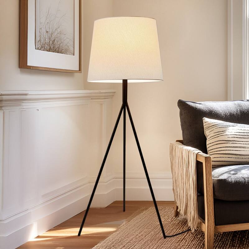 Brightech Forge 52 in. Classic Black Contemporary Modern 1-Light LED Color Adjusting Floor Lamp with Ivory Cotton Empire Shade