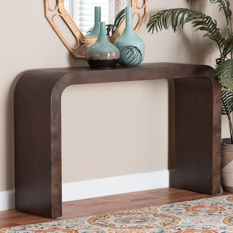 Revelle Real Burl Wood Console Table - Modern Entryway or Sofa Table with Waterfall Design and Minimalist Silhouette - Dark Walnut