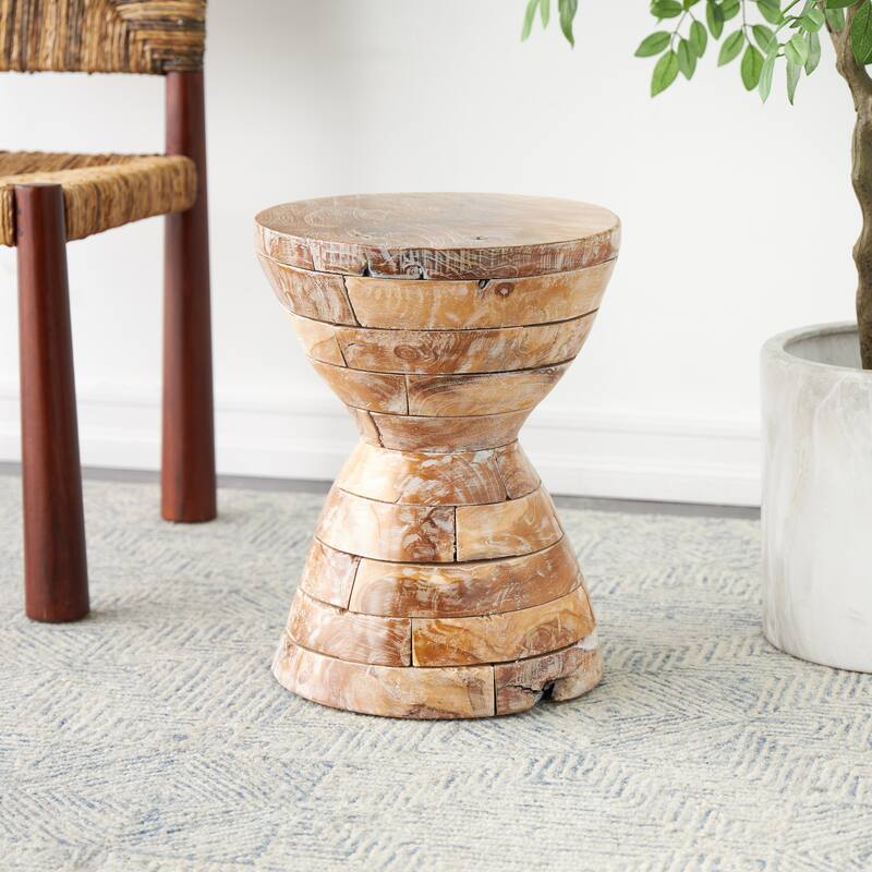 Timeless Brown Teak Wood Intricately Carved Accent Table - Brown - 14"W, 19"H