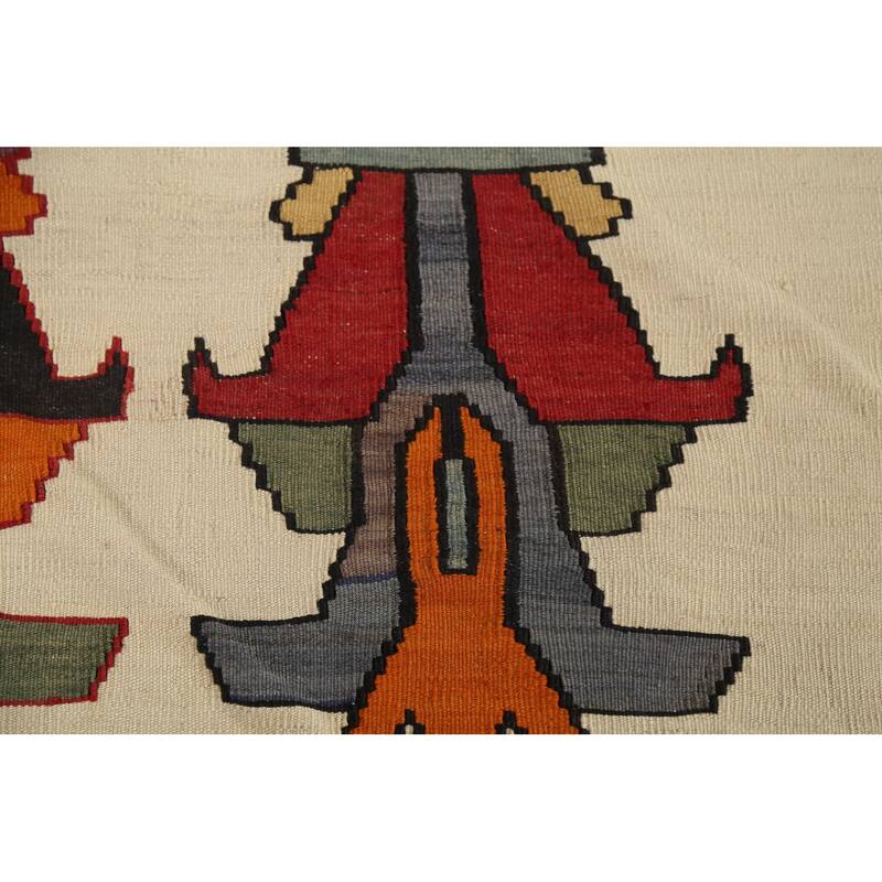 Vegetable Dye Kilim Qashqai Persian Antique Rug Flatweave Wool Carpet - 5'0"x 7'9"