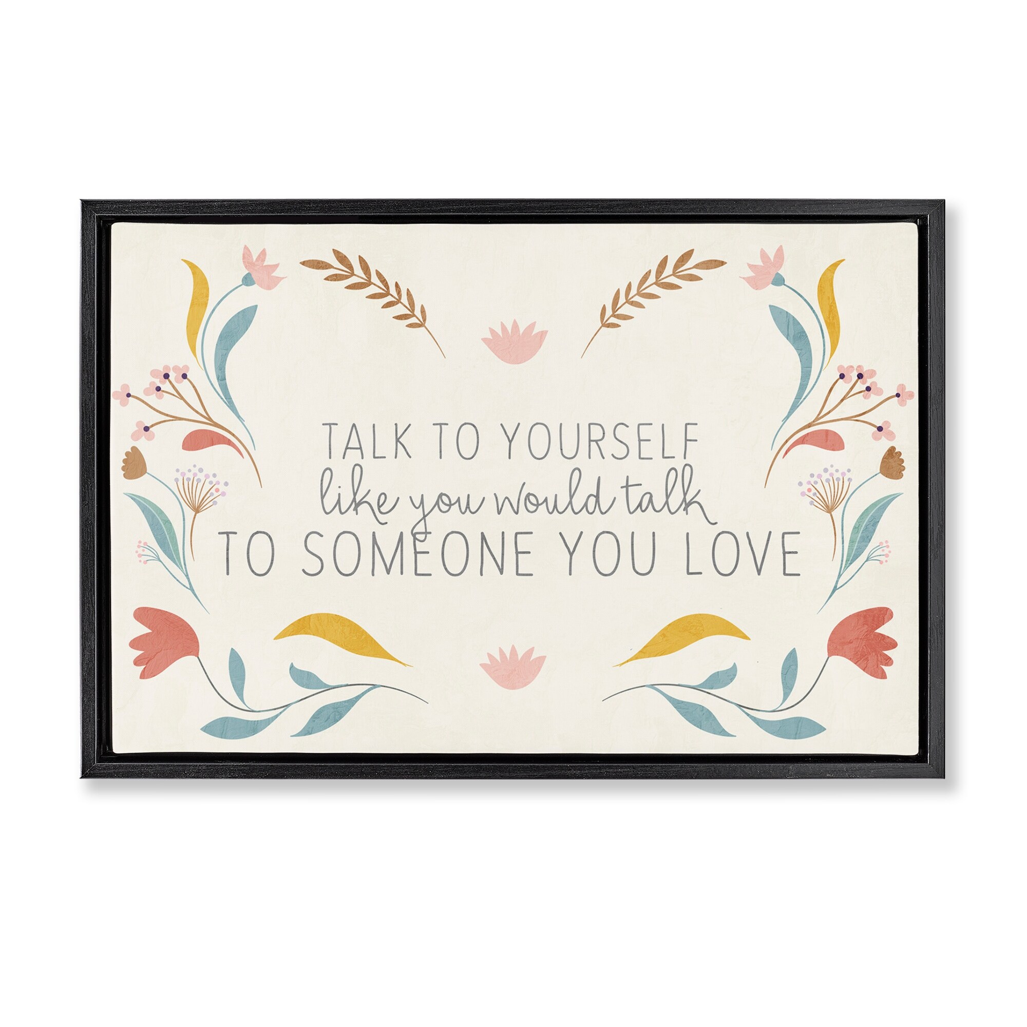 Stupell Floral Self Love Inspirational Framed Floater Canvas Wall Art Design By Kim Allen