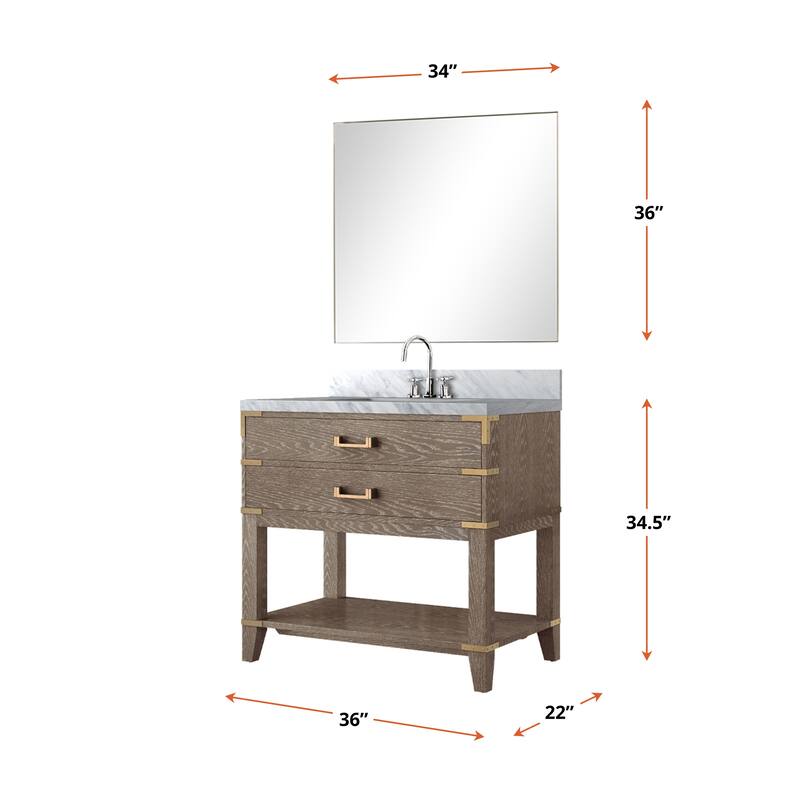 Norwalk Bath Vanity with Carrara Marble Top, Sink, Mirror and Faucet