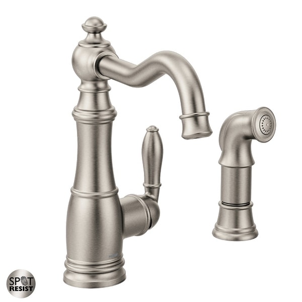 Moen S72101 Weymouth Low-Arc Kitchen Faucet with Side Spray. Opens flyout.