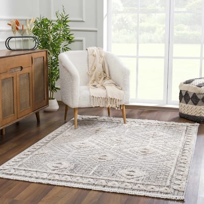 Hauteloom Agoo Hallway, Kitchen Runner Rug - Charcoal, Cream, Peach - 2'7" x 7'3"