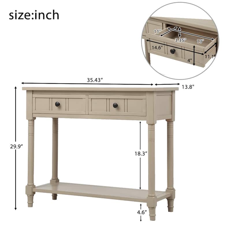 Traditional Console Table with 2-Drawers and Bottom Shelf