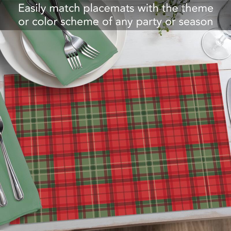Classic Christmas Plaid 24 Sheet Reusable Premium Paper Stock Placemats in Resealable Storage Bag Made in The USA 17" x 11"