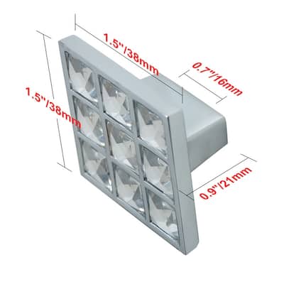 Utopia Alley Gleam Grid 9 Crystal Cabinet Ring Pull Knob - Vintage Cabinet Polished Chrome Hardware with Hand, 1.5"