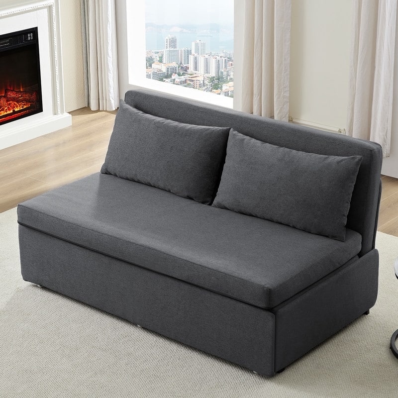 Mixoy Full/Queen Size Sofa Bed,2 in 1 Convertible Linen 1-Seater/Loveseat Sleeper Sofa Couch with Cushions