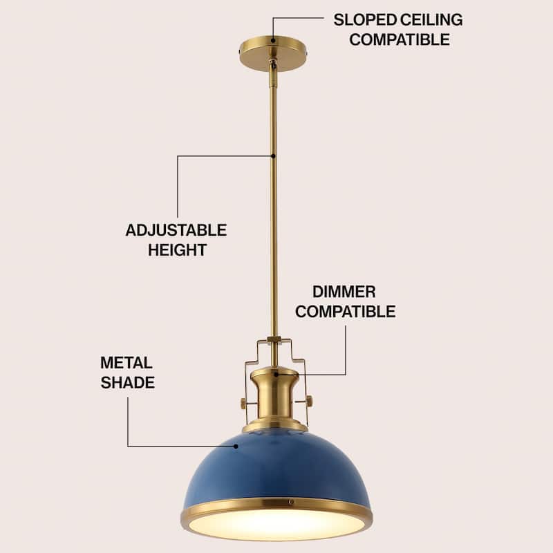 Deere Adjustable Iron/Glass Vintage LED Dome Pendant, by JONATHAN Y