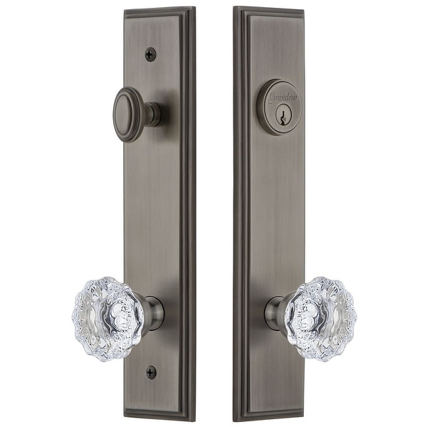 Grandeur CARFON_TP_ESET_234 Carre Solid Brass Tall Plate Single Cylinder Keyed Entry Set with Fontainebleau Crystal Knob and