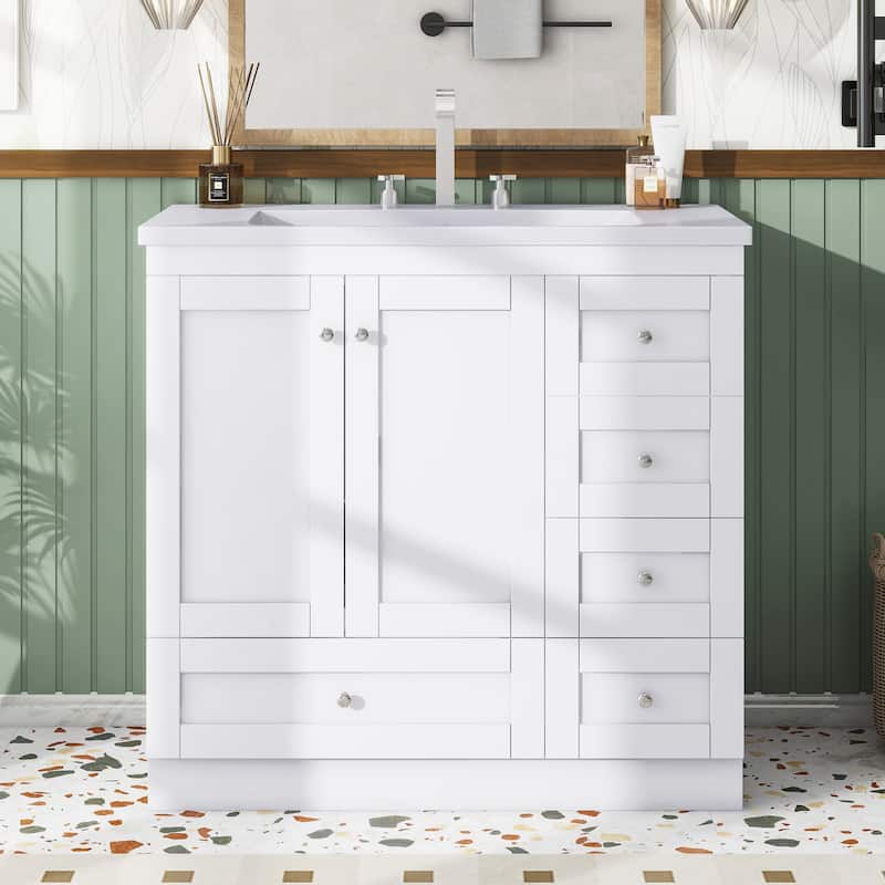 36 inch Shaker Style Free-Standing Bathroom Vanity Cabinet with Sink, 4 Soft-close Drawers and 2 Soft-close doors