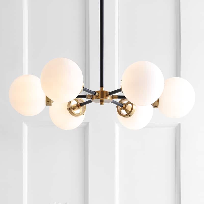 Maura 6-Light 28" Brass Cluster Pendant, by JONATHAN Y - Brass Gold/Black