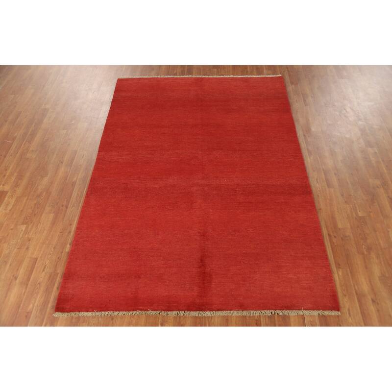 Modern Red Gabbeh Oriental Area Rug Hand-Knotted Wool Carpet - 5'6"x 7'10"