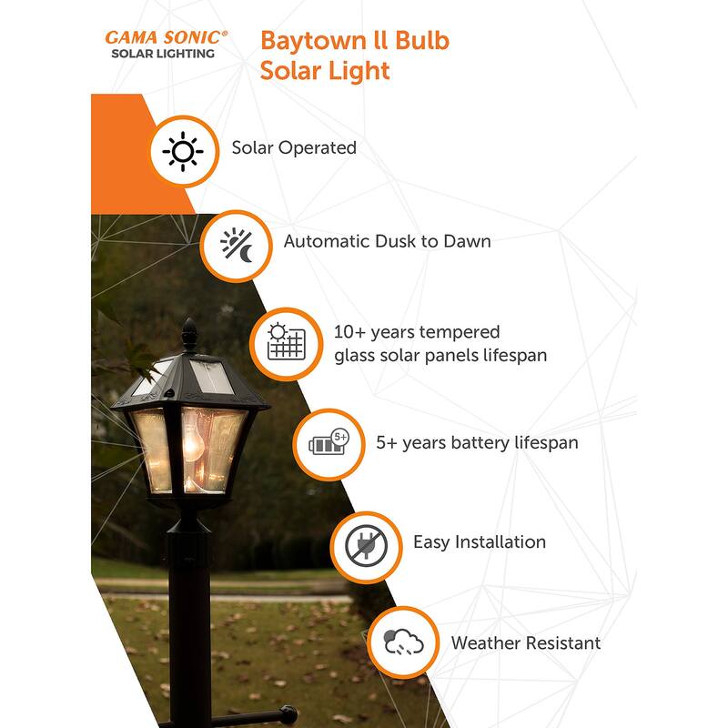 Baytown II Bulb Black Solar 3' Fitter Post Light with Pier and Wall - N/A