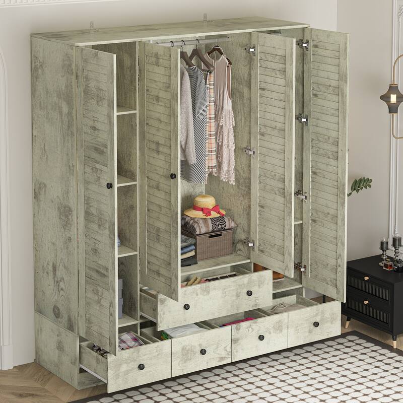 Wardrobe Armoire Closet 59"W Large Freestanding Wardrobe Cabinet White