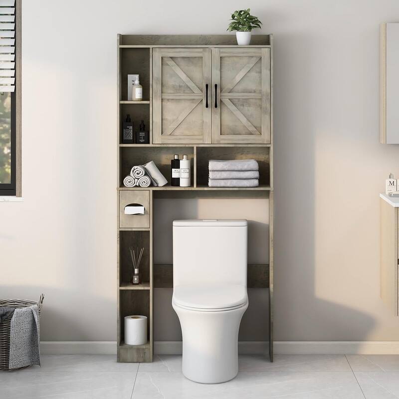 Over The Toilet Storage Cabinet - 7.9"D x 32"W x 67"H - Grey