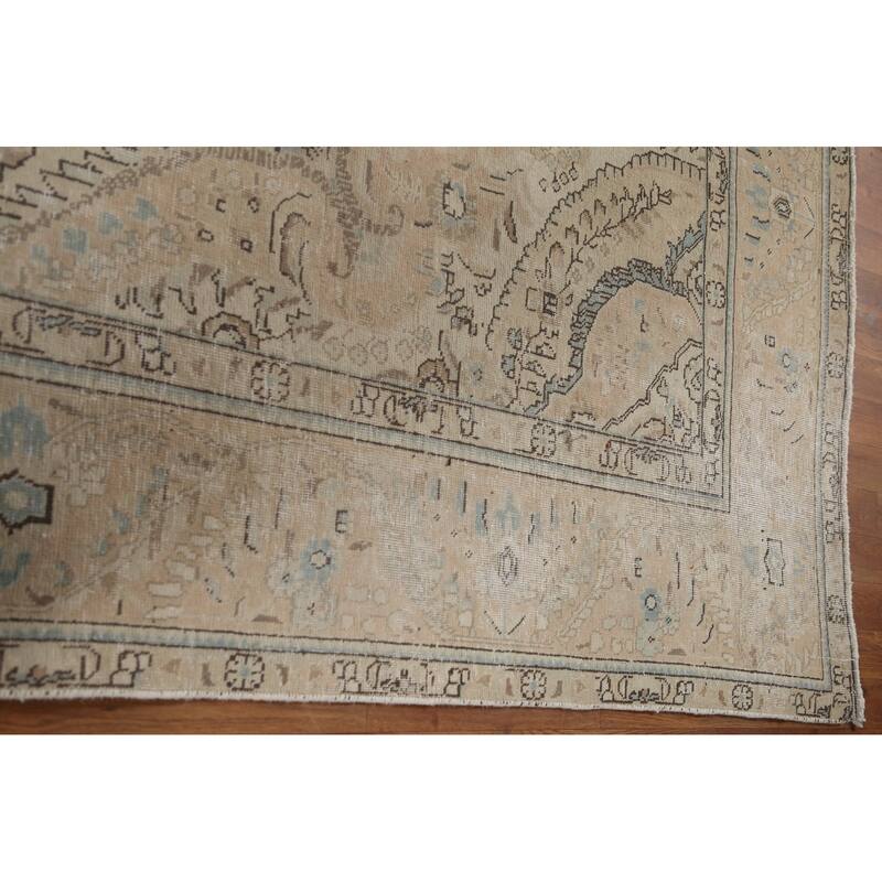 Hand Knotted Oriental 100% Wool Carpet Traditional Floral Beige & Ivories Tabriz Area Rug - 12' 7'' X 9' 7''