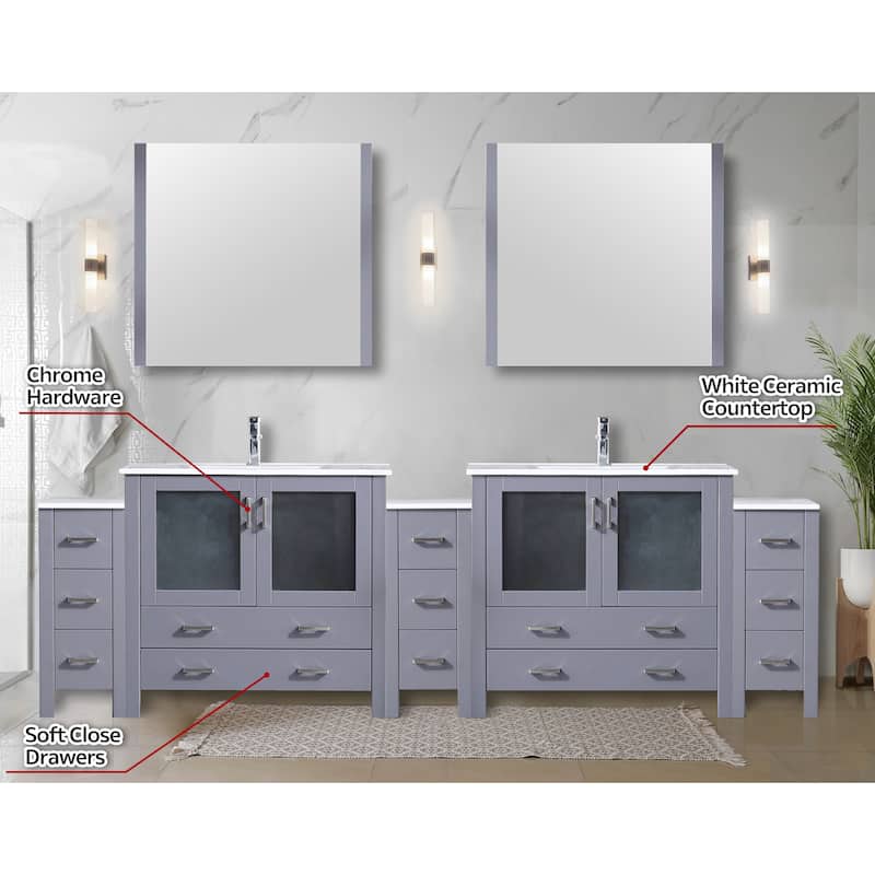 Volez Double Bath Vanity with Side Cabinets and White Ceramic Top