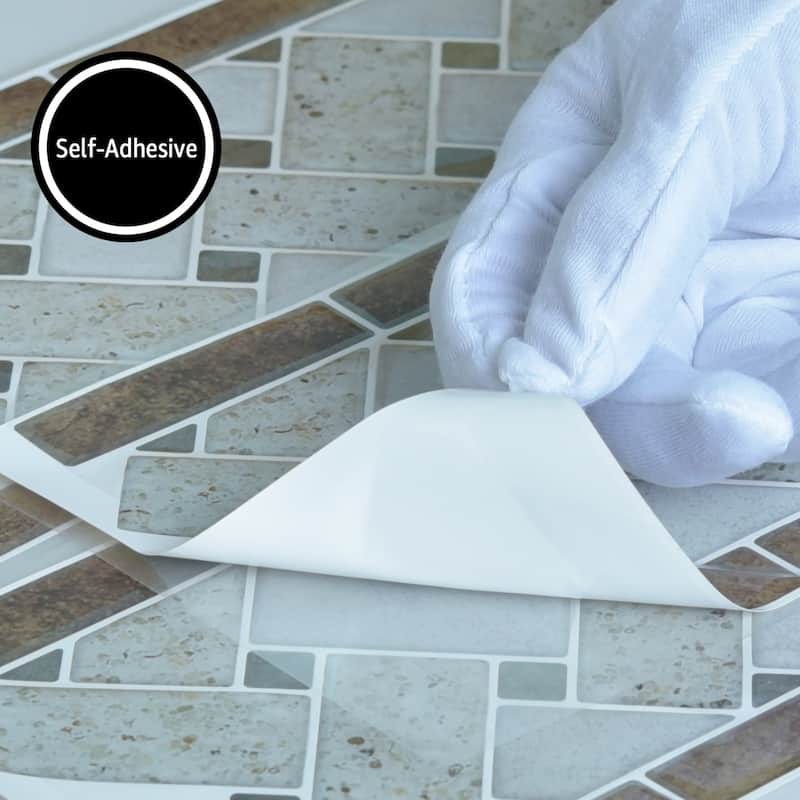 Art3d Peel and Stick Tile 12.4"x5" Waist Line Mosaic Tiles (10-Pack)