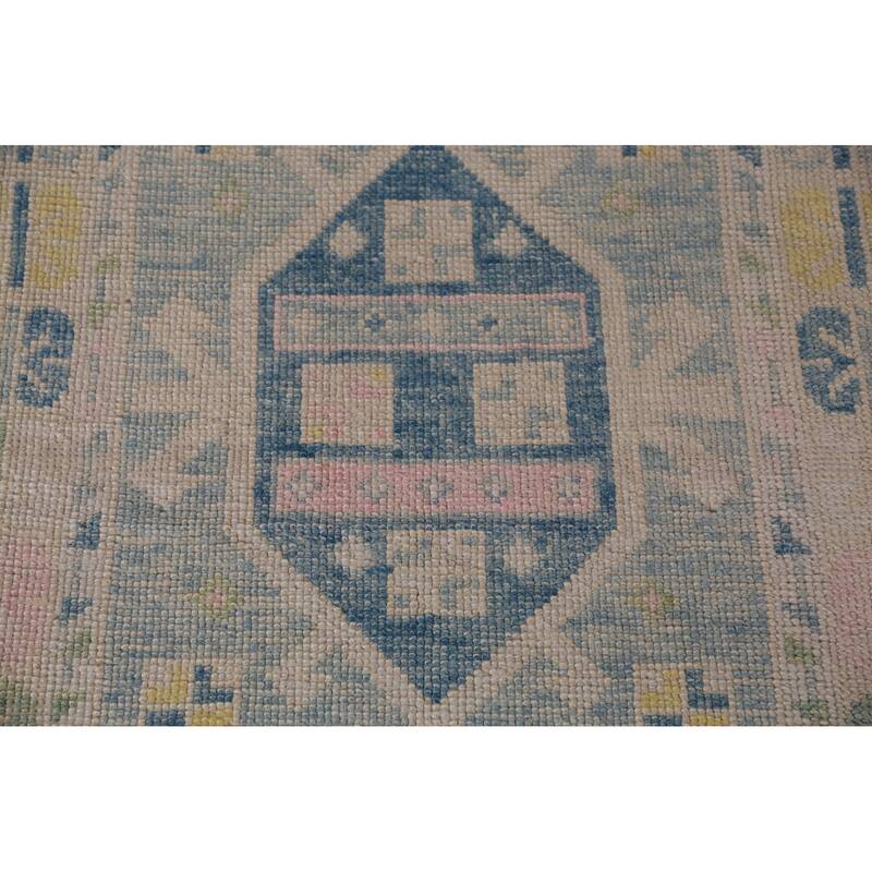 Hand Knotted Oriental 100% Wool Carpet Transitional Geometric Navy Blue & Blues Oushak Runner Rug - 17' 8'' X 3' 3''