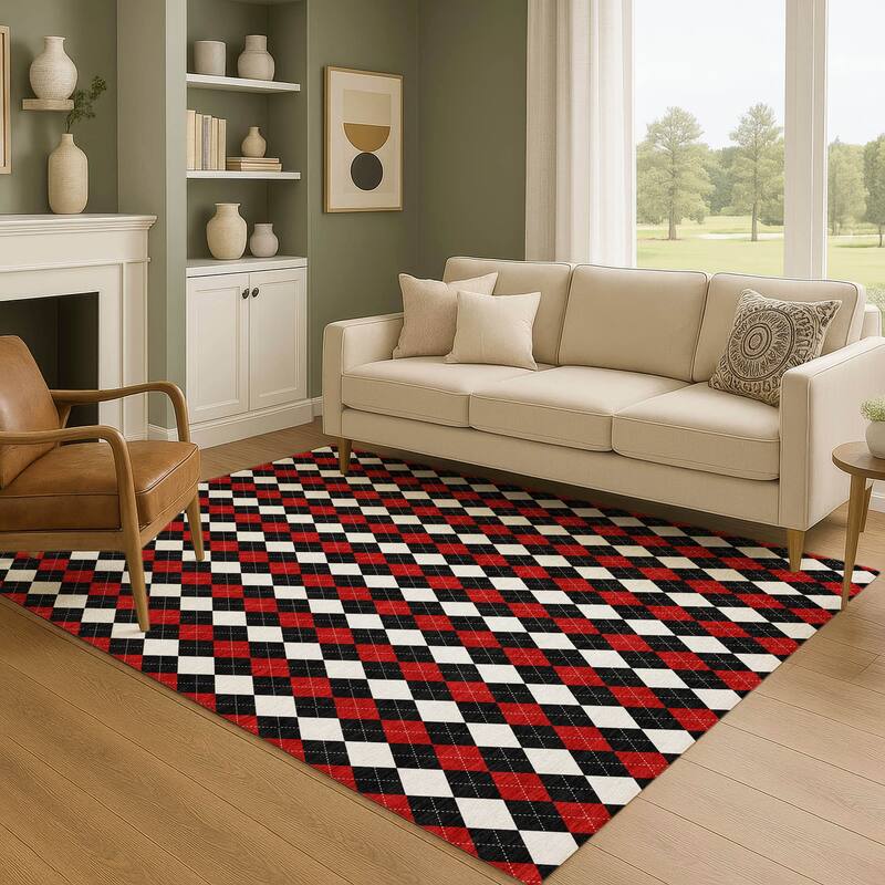 Premium Washable Super Soft Argyle Mayfield Rug - Black - 9' x 12'