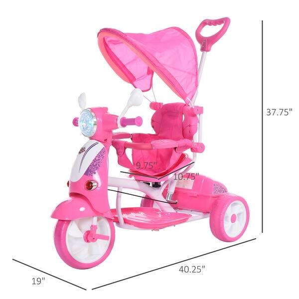 Qaba Children Ride-On Moped Tricycle with an Interesting/Stylish Design & Interactive Music & Lighting Functions, Pink
