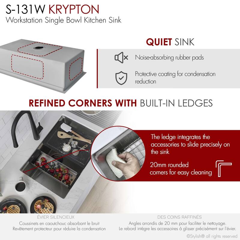 Dual-Mount Stainless Steel Workstation Kitchen Sink built in Accessories