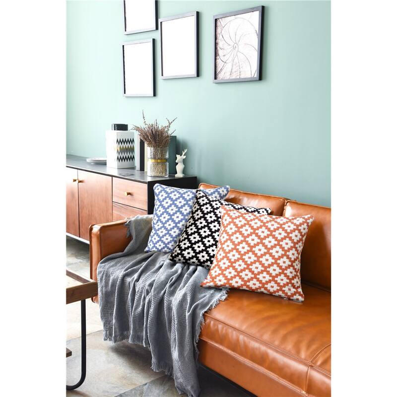 Geometric Reversible Square Throw Pillow Covers - 20" - Blue and White - Set of 4