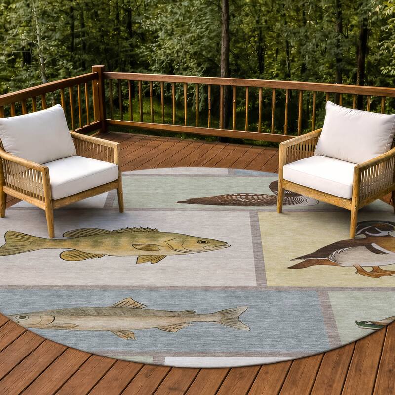 Machine Washable Indoor/ Outdoor Cabin Lodge Chantille Rug - Ivory - 8' x 8'