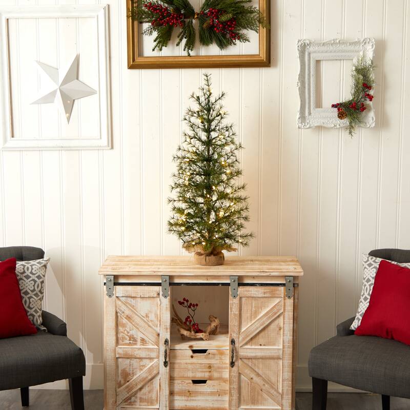 3’ Pre-Lit Mini Artificial Christmas Potted Tree, Clear LED lights - 3 Foot