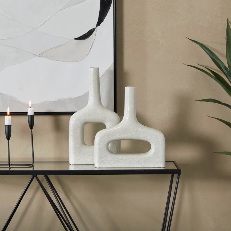 CosmoLiving by Cosmopolitan Stylish Ceramic Donut Shaped Vase (Set of 2) - Black or White - White