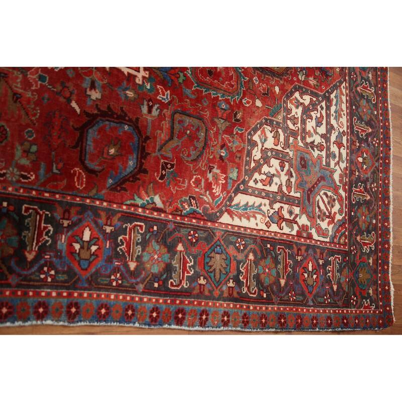 Hand Knotted Oriental 100% Wool Carpet Traditional Medallion Red Heriz Area Rug - 11' 0'' X 7' 8''