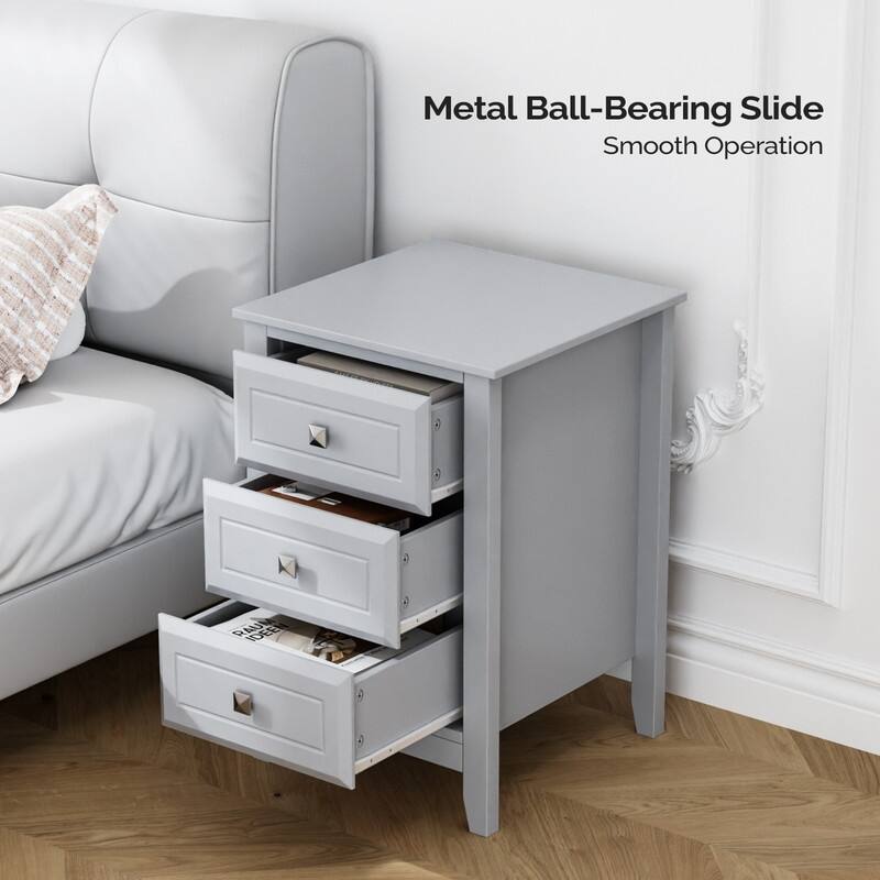 Three Drawer White Nightstand