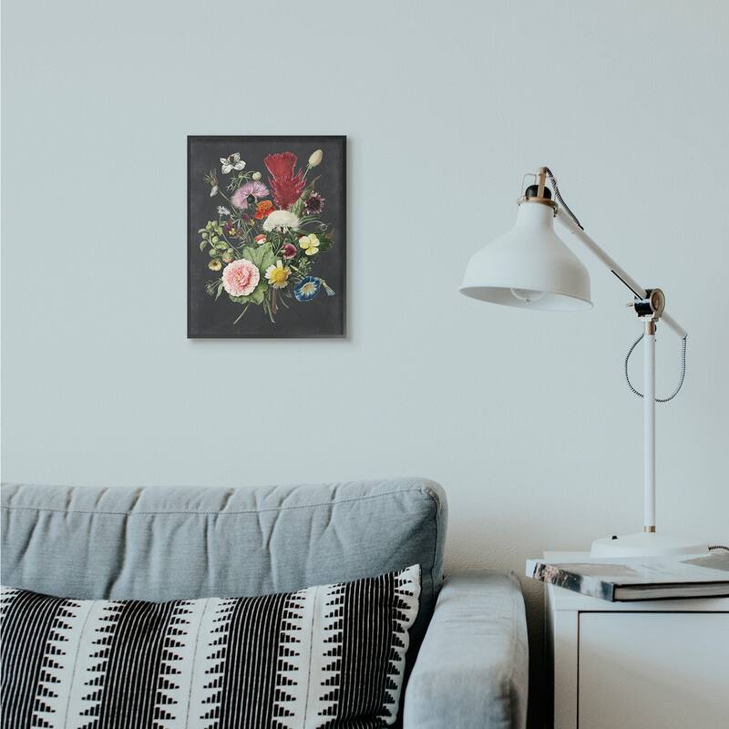 Stupell Botanical Drawing Flower Bouquet On Black Design Framed Wall Art, Design By Artist Lettered and Lined - Multi-Color