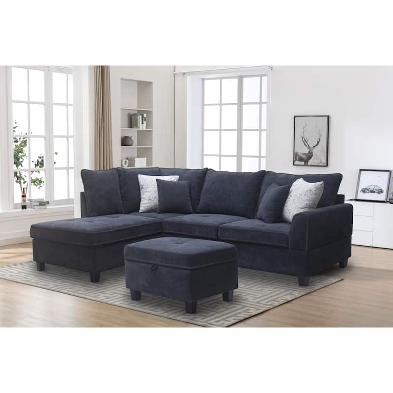 Harmony 99"W Fabric Sectional Sofa with Left-Facing Chaise and Storage Ottoman - Black