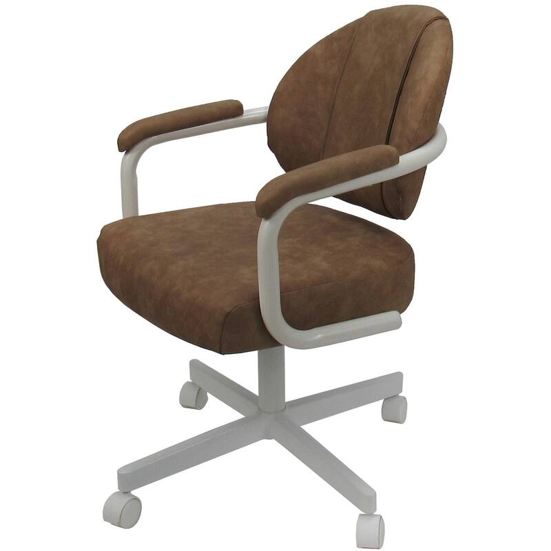 Swivel Tilt Kitchen Chair with Wheels M-70 Casters - N/A - Pecan Brown Vinyl - White