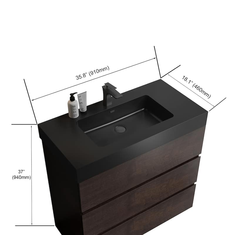 36"Bathroom Vanity with Sink,Large Storage Freestanding Bathroom Vanity,One-Piece Black Sink Basin without Drain,Faucet
