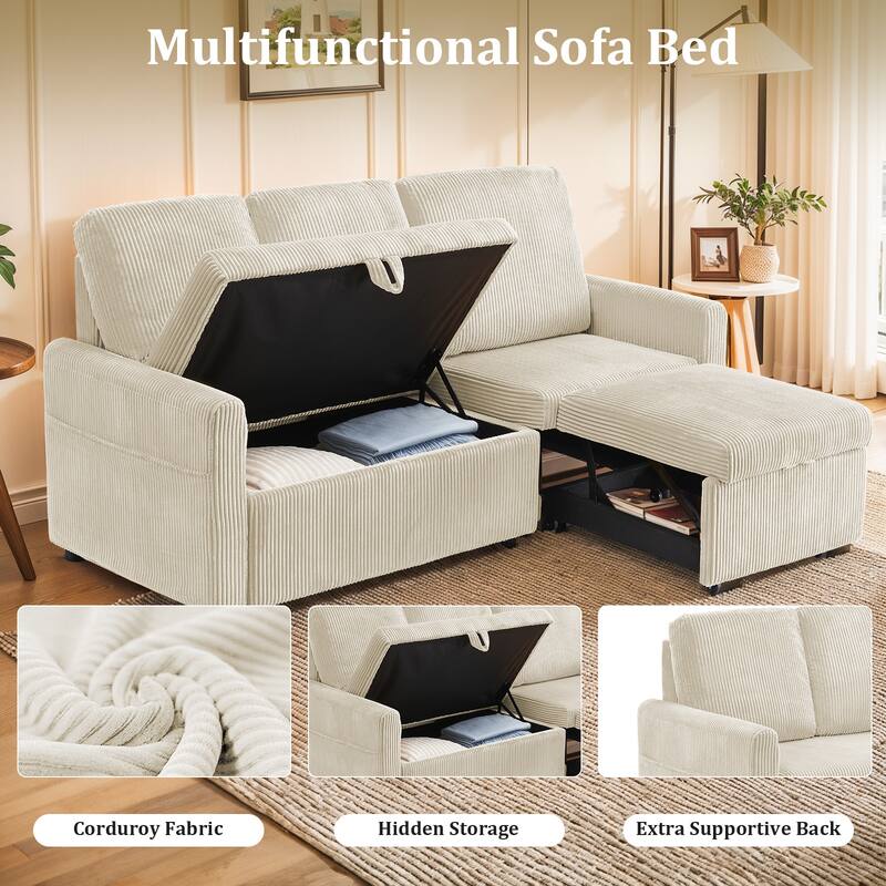 Pocassy 71" Corduroy Fabric Modern 3 Seater L-Shaped Sofa with Reversible Chaise